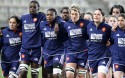 The French squad leave the pitch after their warm up. France Women v England Women in the Six Nations 2014 at Stade des Alpes, Grenoble, France on Saturday 1st February 2014, kick off 2055