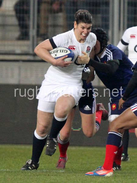 Sarah Hunter in action. France Women v England Women in the Six Nations 2014 at Stade des Alpes, Grenoble, France on Saturday 1st February 2014, kick off 2055