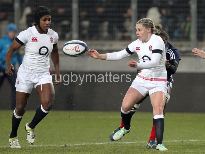 Natasha Hunt in action. France Women v England Women in the Six Nations 2014 at Stade des Alpes, Grenoble, France on Saturday 1st February 2014, kick off 2055