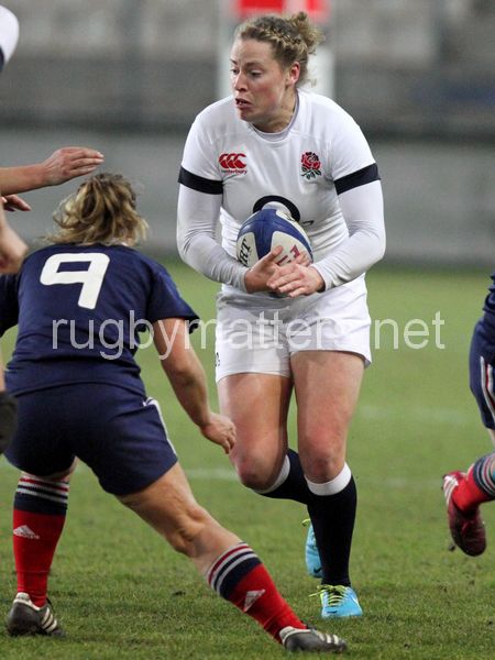 Amber Reed in action. France Women v England Women in the Six Nations 2014 at Stade des Alpes, Grenoble, France on Saturday 1st February 2014, kick off 2055