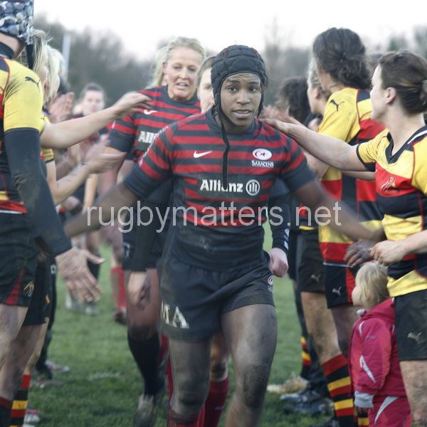 Maggie Alphonsi leads her team from the pitch. Richmond v Saracens at The Athletic Ground, Twickenham Road, Richmond, London on 23rd December 2013, ko 1400