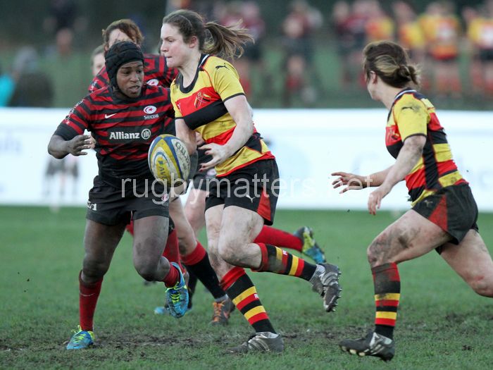 Becky Essex in action. Richmond v Saracens at The Athletic Ground, Twickenham Road, Richmond, London on 23rd December 2013, ko 1400