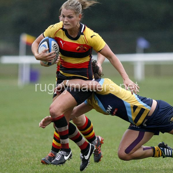 Abi Chamberlain in action. Richmond v Worcester at The Athletic Ground, Twickenham Road, Richmond on 15th September 2013, KO 1500. Richmond 26-12 Worcester.