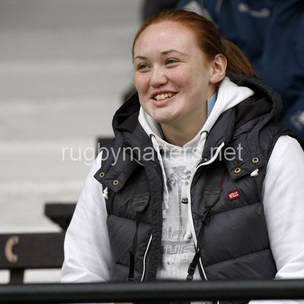 Laura Keates watches from the stands. Richmond v Worcester at The Athletic Ground, Twickenham Road, Richmond on 15th September 2013, KO 1500. Richmond 26-12 Worcester.
