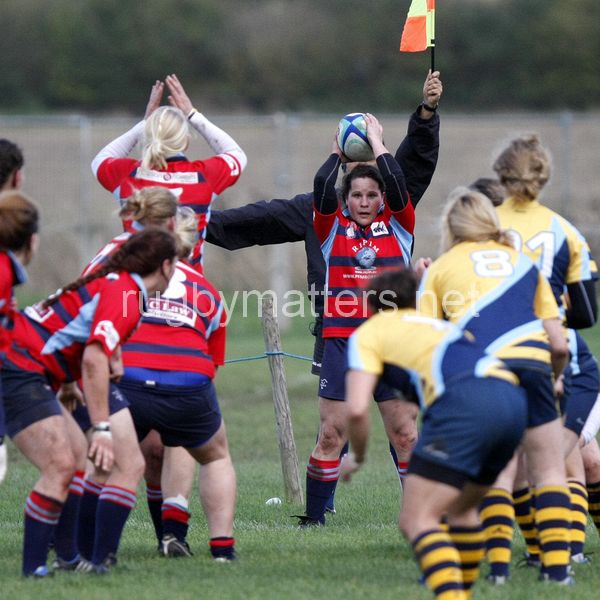 Chrissie O'Flynn takes a lineout throw. Worcester v DMP Sharks at Westons Land Pitches, Sixways, Pershore Lane, Worcester on 27th October 2013 ko 1400